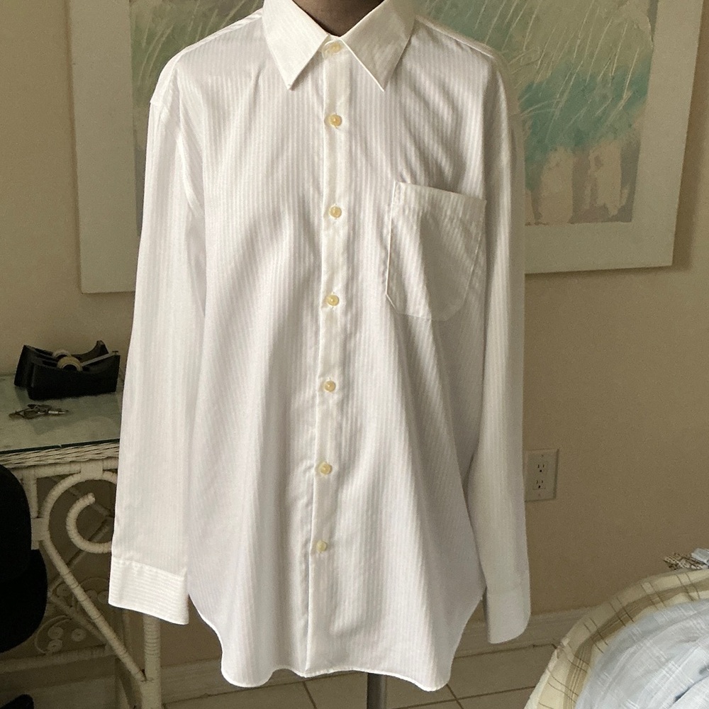 Perry Ellis Classic White Striped Dress Shirt